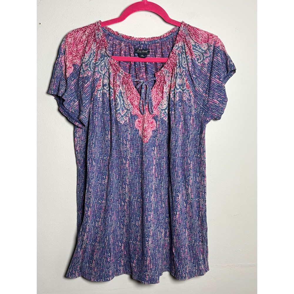Lucky Brand Paisley Peasant Top‎ Boho Cotton Modal Relaxed 1X